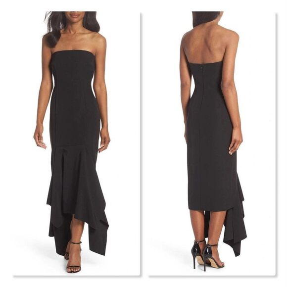 VINCE CAMUTO | Strapless Asymmetrical Midi Dress - [size 10 in Black] - Picture 1 of 14